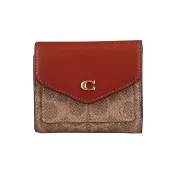 【COACH】COACH展示品 經典印花扣式6卡三折短夾(棕紅)