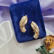 美國西洋古董飾品 / 金漾魚尾裙水鑽流線夾式耳環/復古珠寶首飾
