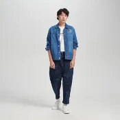 【EDWIN】江戶勝 男裝 植物圖騰薄牛仔外套(石洗藍)