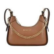 MICHAEL KORS WILMA金字皮革掛鍊斜背/兩用包-小/棕
