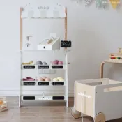 過家家玩具 家用貨架 雜貨舖 小賣部超市收銀機玩具兒童商店玩具套裝仿真購物推車廚房過家家超市便利車木質