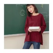 【OB 嚴選】純棉素色側開衩落肩寬袖長版上衣 《KG1005》
