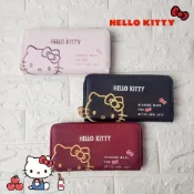 三麗鷗 Hello Kitty 拉鍊長夾 刺繡皮革錢包 多卡位 大容量 女用長皮夾 正版授權 刺繡長夾