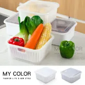 Mycolor 保鮮盒 瀝水籃 收納籃 收納盒 收納籃 食材保鮮盒 洗蔬果 洗菜籃 水果盤 密封盒 分裝盒 食物 食材 備料 透明 露營 冰箱收納盒 冷藏 冷凍 水果 塑料盒 方形 極簡雙層 瀝水保鮮盒♚MY COLOR♚【L066】