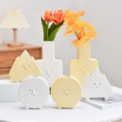 ✨可開發票#清倉ins風樂高花瓶微笑鮮花幹花異形組閤玄關擺件佛手柑桌麵花瓶