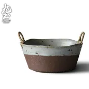 九土粗陶麻繩餐具麻繩餐具粗陶餐具復古碗盤手工盤九土餐具陶瓷盤日式餐具日式盤中式餐具水果盆料理盆盤+盆餐具組CJR0040