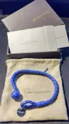 Bottega Veneta BV 藍紫色 經典皮革 雙圈 編織 手環 M號 適合男性 二手 無螁色磨皮 9.9成新