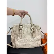 prada 高飛 高菲 皺摺 裸色 手提包 肩背包 斜背包 側背包