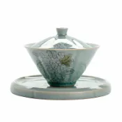 全球選品1館 生活百貨 冰片釉手繪青荷三才蓋碗茶杯陶瓷開片斗笠茶碗單個不燙手功夫茶具