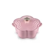 【Le Creuset】琺瑯鑄鐵鍋山茶花鍋20cm(薔薇-花型淡金頭-內鍋白)