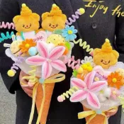 【預購】黃油小熊扭扭棒甜筒花束 畢業花束