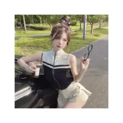(店+)【JMI】拉鍊半高領針織無袖上衣 女夏季辣妹風短款上衣 挖肩背心上衣 針織毛衣背心 拉鍊背心 辣妹風 純慾