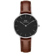 DW Daniel Wellington 經典聖莫斯棕色皮帶腕錶-銀框/32mm(DW00100181)