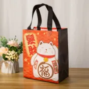遇見幸福☆紅色無紡布手提袋招財貓福字招財進寶春節手提袋【50個起訂】過年禮盒包裝紅色手提袋新年手提袋新年禮品袋福字