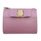 【Salvatore Ferragamo】品牌經典蝴蝶結女款按釦短夾 粉色 22E009 74680914