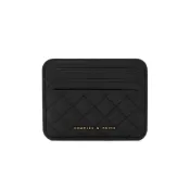 (店+)【CHARLES & KEITH】小CK 女士絎縫菱格 PU 卡包錢包 迷你 女款 黑色/奶油黃色 CK6-50680926