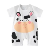 (店+)【JoyBaby】春夏童裝 短袖包屁衣 卡通肩扣薄款連身衣 小乳牛