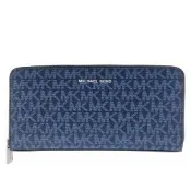 MICHAEL KORS Jet Set 藍色MK花紋防水布拉鍊長夾