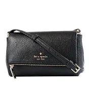 KATE SPADE Leila 荔枝紋暗層翻蓋磁釦斜背包-黑色