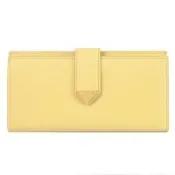 PRADA 1MV025 金屬三角LOGO飾扣多卡零錢長夾.淺黃色