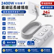 超薄🔥扁頭扁線🔥【桃園現貨】2400W 延長線 電源插座 電源延長線 插座 過載保護 USB+Type-C+PD延長線