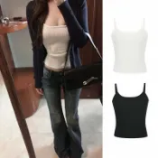 喜挖2店 MosesQueen魔西女王藏青色紐扣開襟針織衫時髦內搭疊穿細肩帶背心