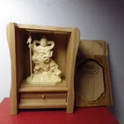 精品隨身竹木佛龕 黃楊木三太子木雕佛像