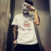FINDSENSE服飾 FINDSENSE MD 日系 潮 男 寬鬆 街頭時尚 鹿頭美女印花 短袖T恤 特色短T 人物圖案T