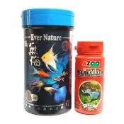 【海豐飼料】無悔惜福 250g小型魚+AZOO 9合1孔雀魚漢堡120ml/增色飼料(適用孔雀魚、鬥魚、燈科等小型魚)