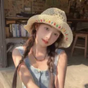 🌸臺灣髮貨🌸遮陽帽 防曬帽 大甲媽帽子 防曬頭套 泰國帽子 防曬帽套 草帽女 抗uv遮陽帽 彩色鏤空草帽女夏季海邊沙