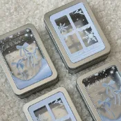 墨韵書香 🦀 限時下殺 🦀蝴蝶結小卡鐵盒ins高顏值開窗防水吧唧銀色展示貼紙收納盒卡盒