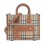【康是美官方網購】BURBERRY  Freya經典格紋皮革迷你托特包(石楠木棕色)