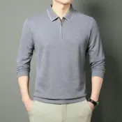 (店+)長袖polo衫男男生透氣運動防風修身大尺碼保暖休閒打底衫工作衫高爾夫球衫長袖上衣男士重磅長版中年男款翻領厚磅寬鬆內搭爸爸polo衫發熱衣男裝