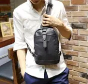 FINDSENSE服飾 FINDSENSE Z1 韓國 時尚 潮 男 黑 皮質 多口袋 休閒胸包 單肩包 斜背包 側背包 小挎包