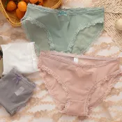 日系無痕流行內褲女生 女透明内褲 性感薄款網紗蕾絲透明三角褲 低腰包臀透氣素色簡約底褲 蝴蝶結小清新學生少女風