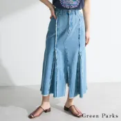 Green Parks 流蘇抓褶前開衩牛仔魚尾裙(06000267400)