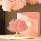 高檔3D立體賀卡 情人節卡片 情人節立體賀卡 浪漫櫻花樹 3D立體卡片 情侶卡片 紙雕創意禮物 祝福小卡 生日卡片