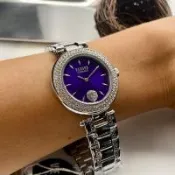 VERSUS VERSACE 凡賽斯女錶 36mm 銀圓形精鋼錶殼 紫藍簡約, 中二針顯示錶面款 VV00366