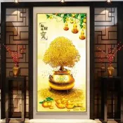 【三層底膠加強粘性diy鑽石畫】鑽石畫滿鑽新款玄關招財進寶點粘鑽十字繡磚石畫新中式福到金錢樹格蘭蒂斯lfxr