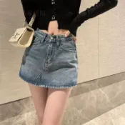 【高品質】港風復古牛仔半身裙女 新款 包臀裙褲 女裝 小個子辣妹高腰迷你超短褲裙ning717