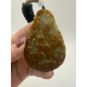 L59(附雙證書）天然翡翠。騎馬關公關聖帝君武財神吊飾