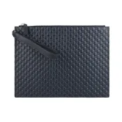 GUCCI 古馳  Microsima雙G壓印LOGO牛皮拉鍊手拿包(午夜藍)