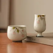 草木灰手繪石榴茶杯陶瓷品茗杯主人杯單個喝茶中式功夫茶具聞香杯 茶道 手工 禮品