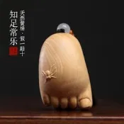 好物推薦～免運～天然黃楊木雕知足常樂創意文玩手把 佛腳佛足腳丫桌面工藝品擺