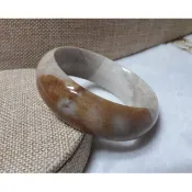 【紫晴手工】珊瑚玉玉化粉白蜜褐色魚卵紋 手鐲【17.7】