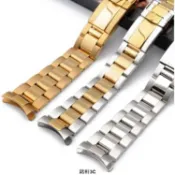 千織屋 17 20mm彎頭弧口錶帶 三珠實心不銹鋼錶帶 316L男士手錶錶帶 帶LOGO可選 適合著名勞 力士