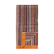 【HOTAI購】【PAUL SMITH】 簽字LOGO多彩條紋橘邊設計純棉沙灘毛巾(中/橘)