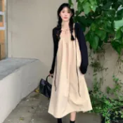 【免運】春夏季女裝套裝 甜辣風辣妹大碼胖MM寬鬆遮肚吊帶裙 孕婦連衣裙 孕婦裙 甜美小個子減齡時尚中長裙 抹胸裙 大裙擺