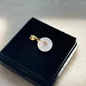 平安扣翡翠吊墜 白冰糯冰種 天然緬甸A貨 925銀鍍金 CZ鑽