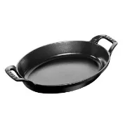 【STAUB】琺瑯鑄鐵雙耳橢圓烤盤28cm-黑色(德國雙人牌集團官方直營)